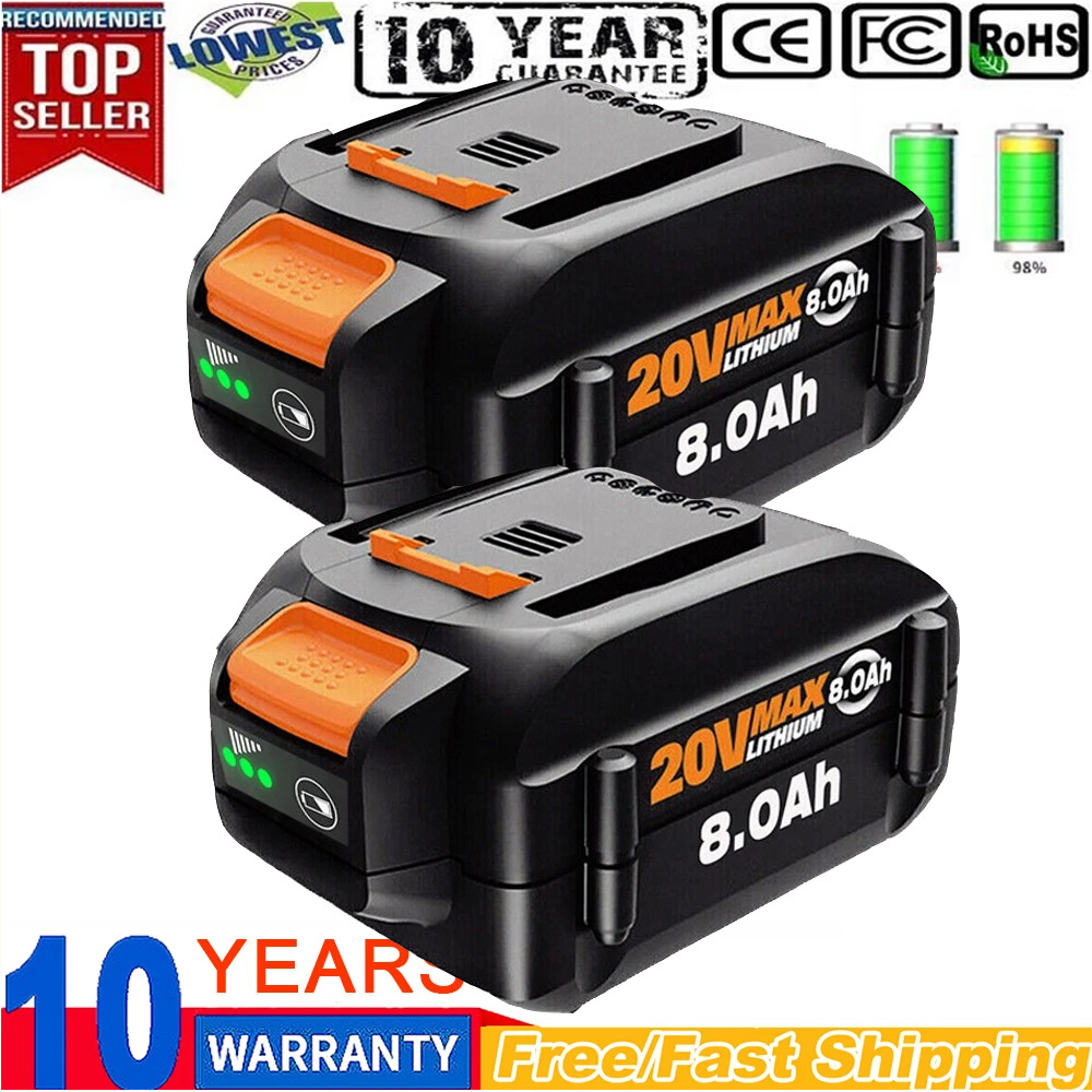 2PACK 8.0Ah For WORX 20V 8AH MAX Extend Lithium-Ion Battery WA3525 WA3575 WA3520