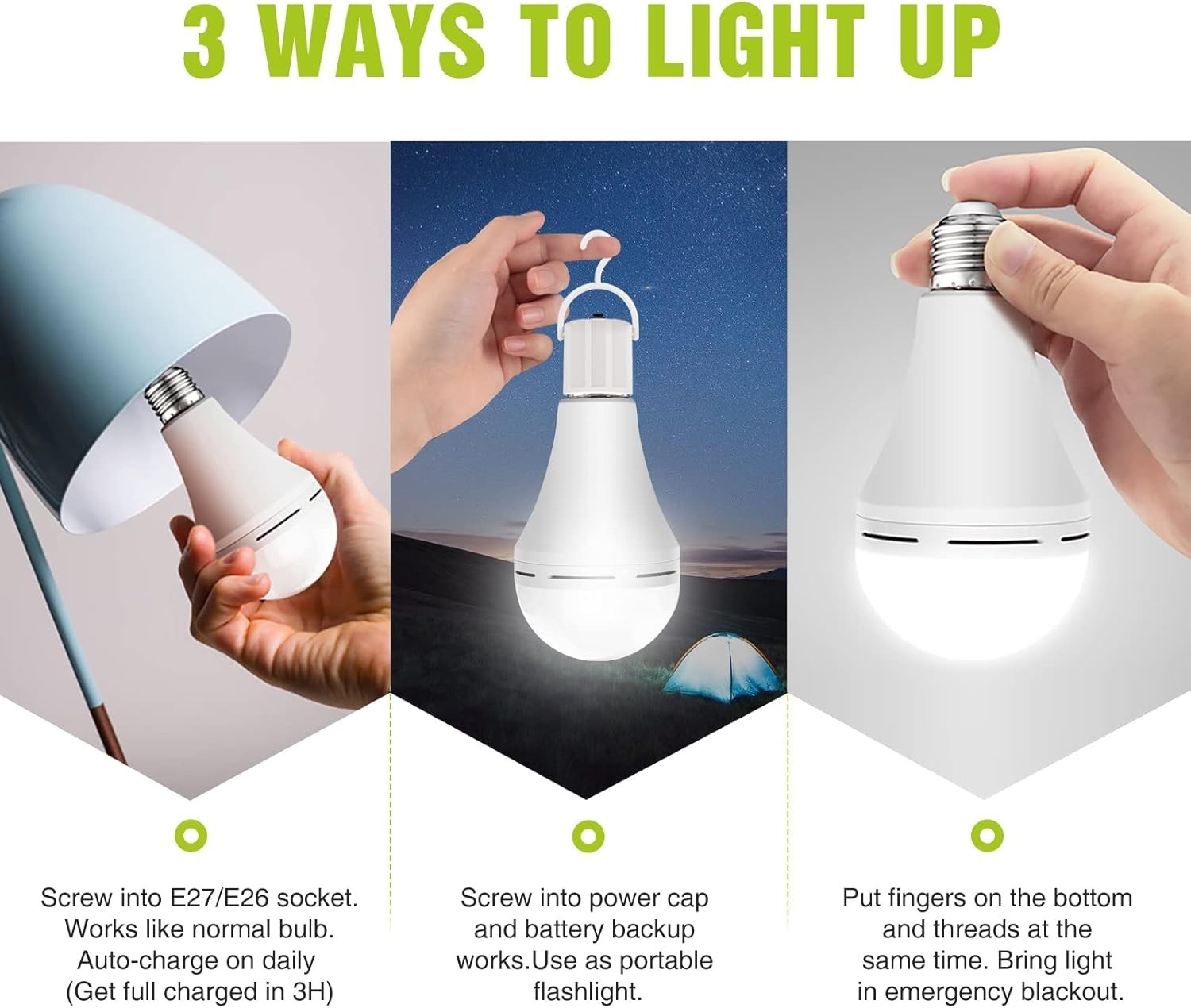 4 Pack Self Charging Emergency LED Light Bulbs for Power Outage