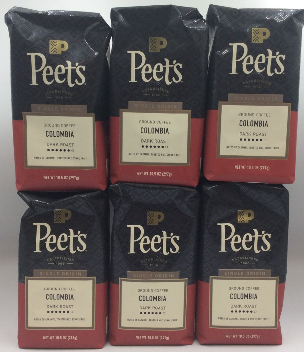 Peet’s Coffee Colombia Ground Coffee, Dark Roast, 10.5oz, 6 Bags ☕AUG/2026☕
