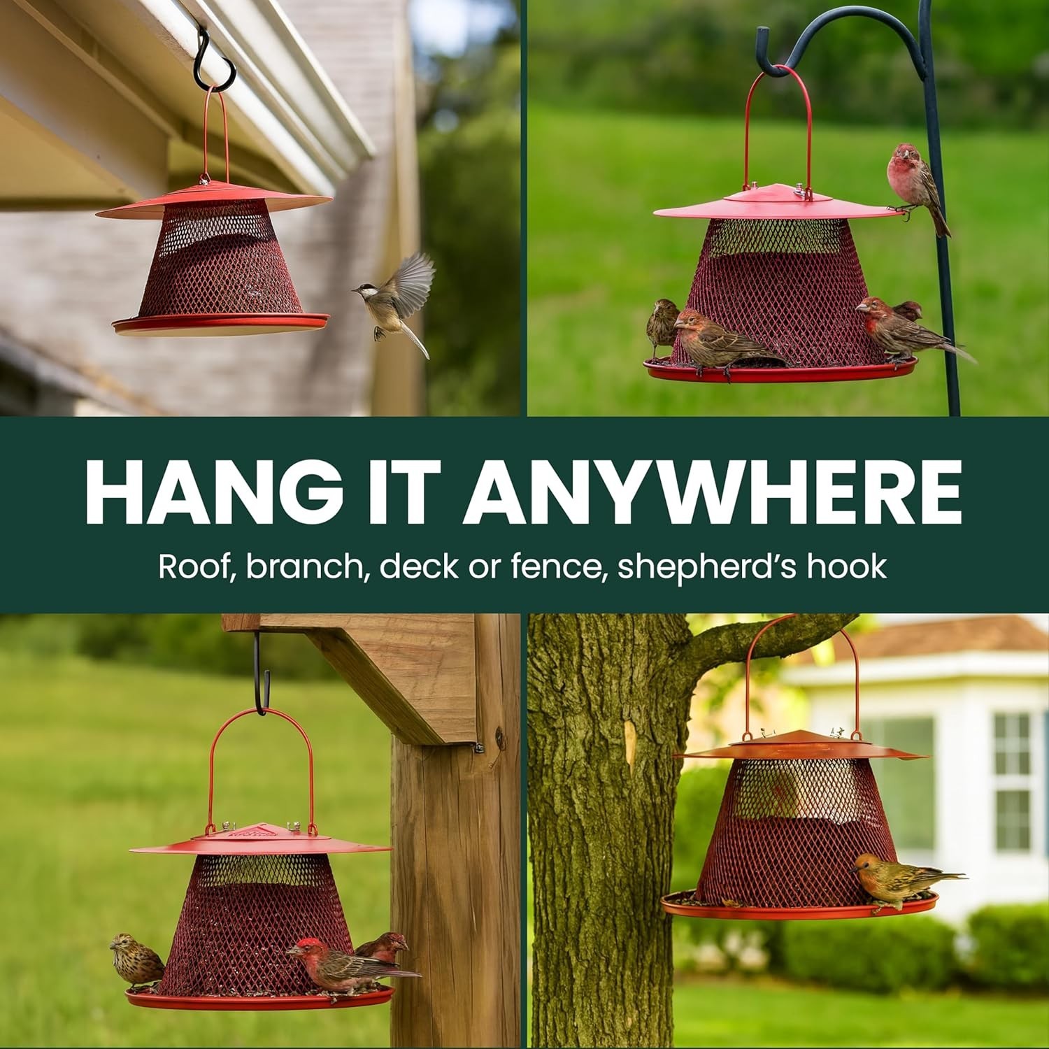 Stylish Red All-Metal Hanging Bird Feeder – 2.5 lb Seed Capacity, Squirrel Proof