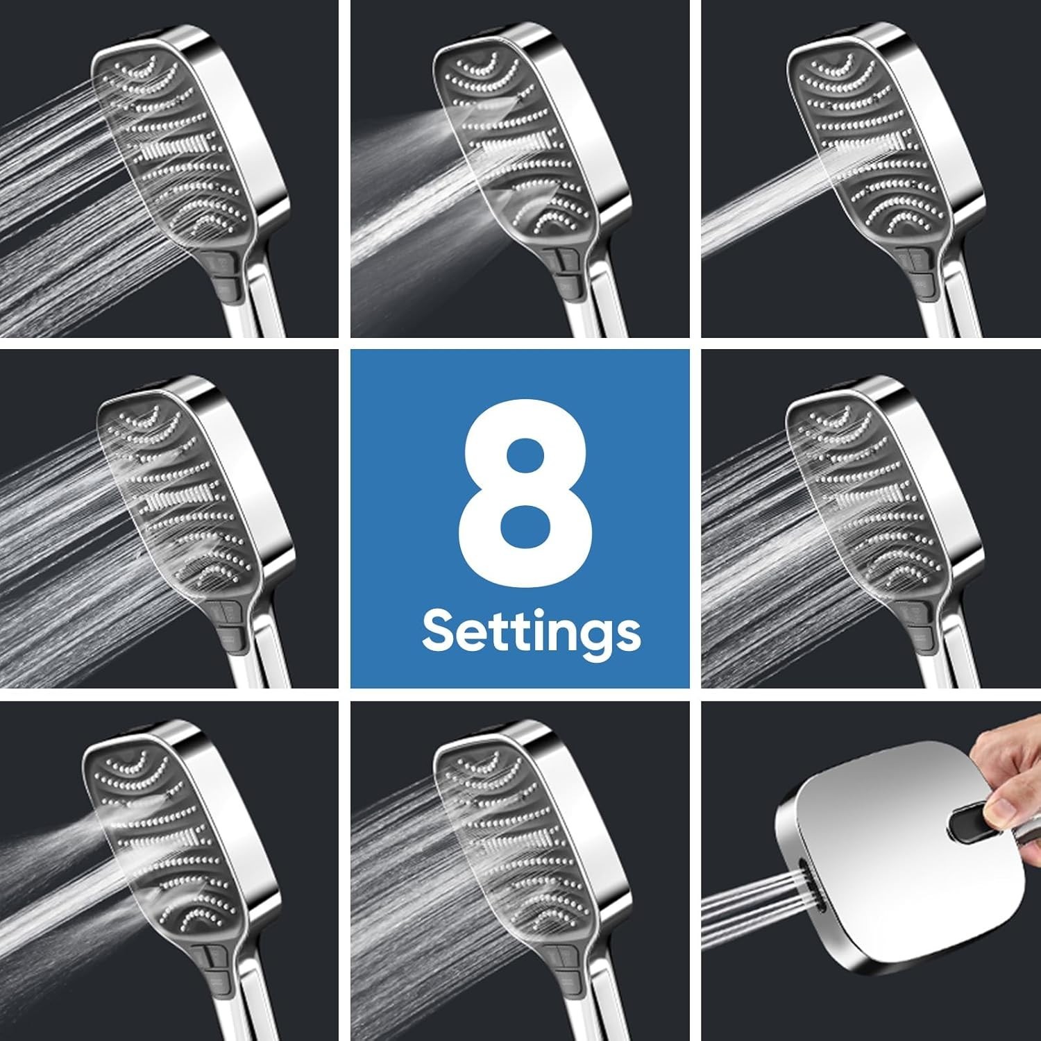 High Pressure Shower Head with Handheld,8 Modes,Heat-Resistant ABS Plastic Mater