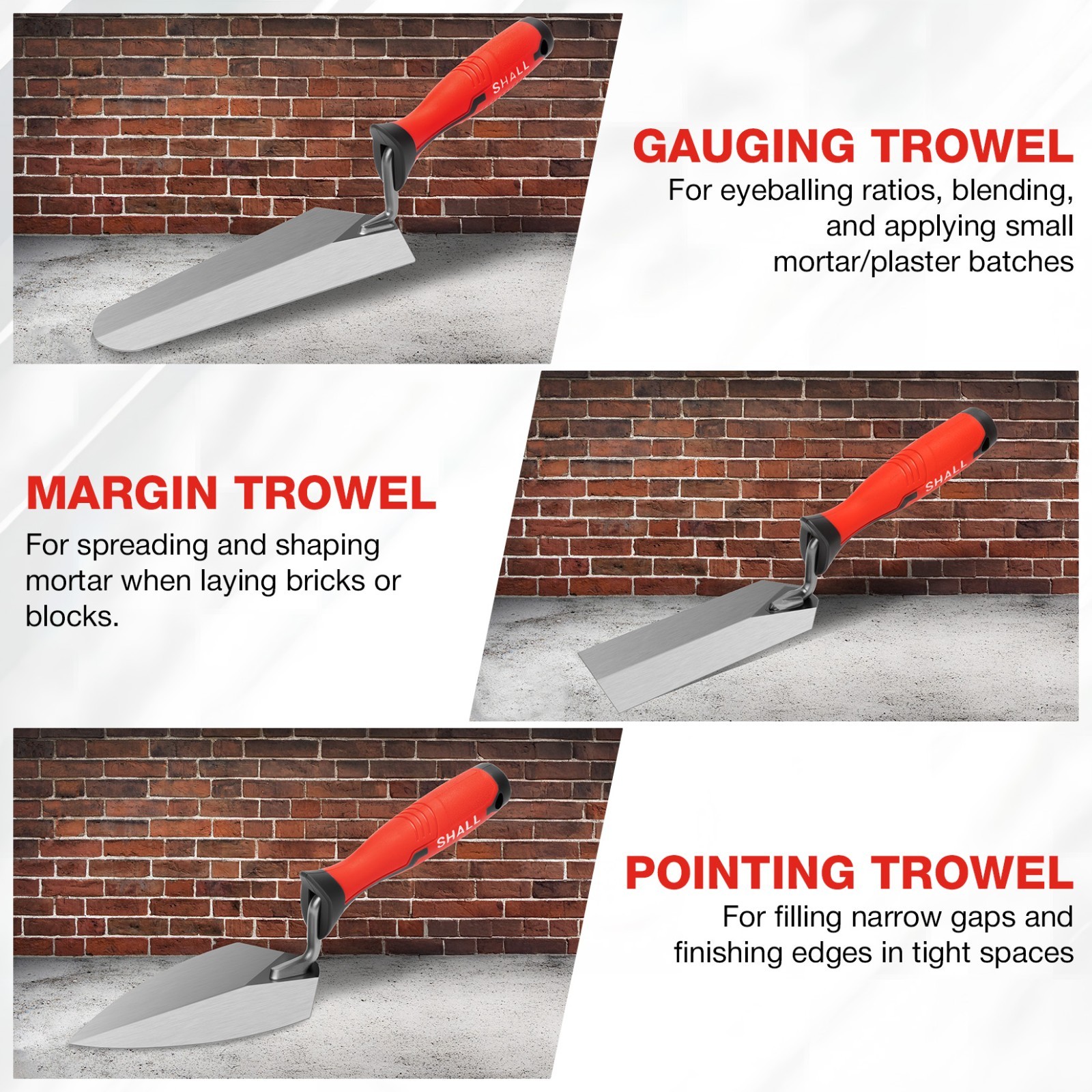 SHALL 3-Piece Masonry Tools Set,for Concrete, Cement,Plaster,Tile US