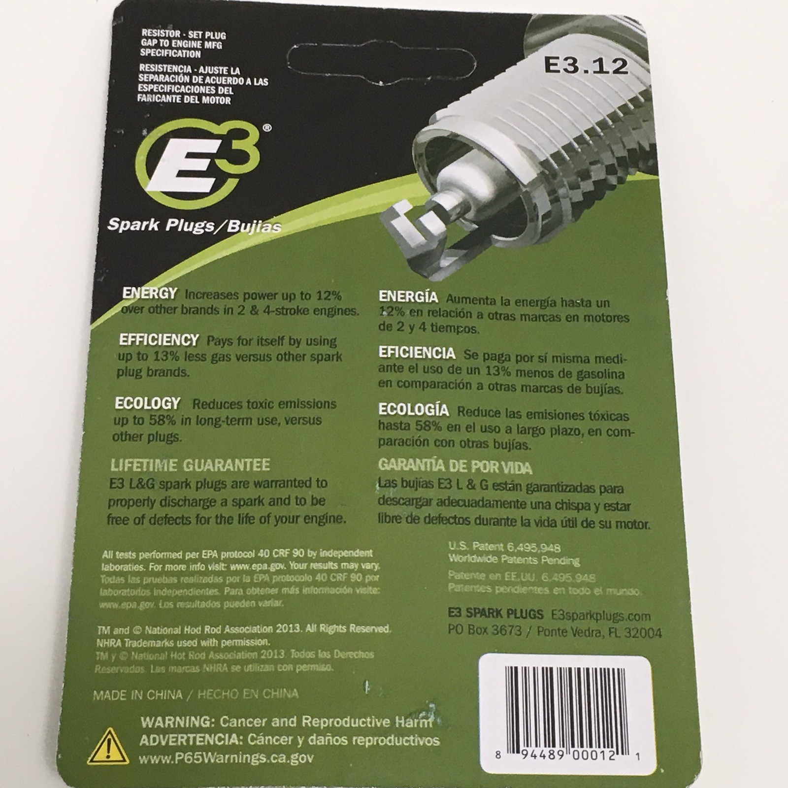 3-Packages of E3 Spark Plug E3.12 Lawn & Garden Small Engines Sealed Package