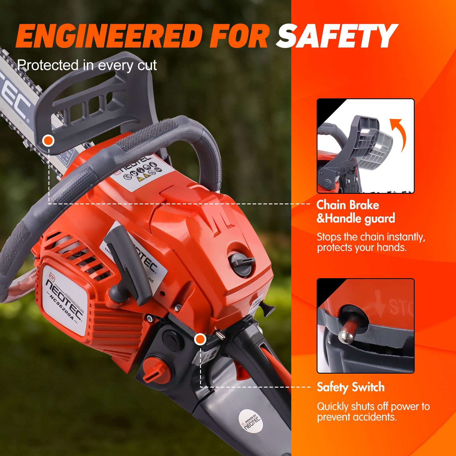 62cc Gas Powered Chainsaw with 22” Guide Bar Saw Chain 2-Stroke Engine Cut Wood