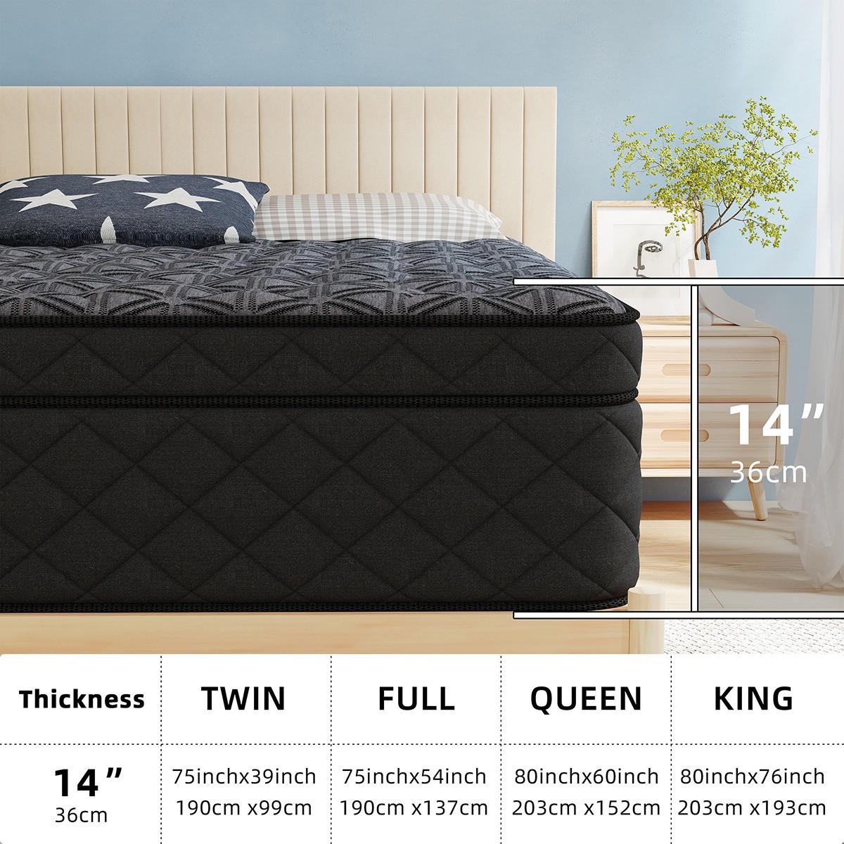 12″ 14″ Twin Full Queen King Mattress In a Box Pocket Spring Gel Memory Foam