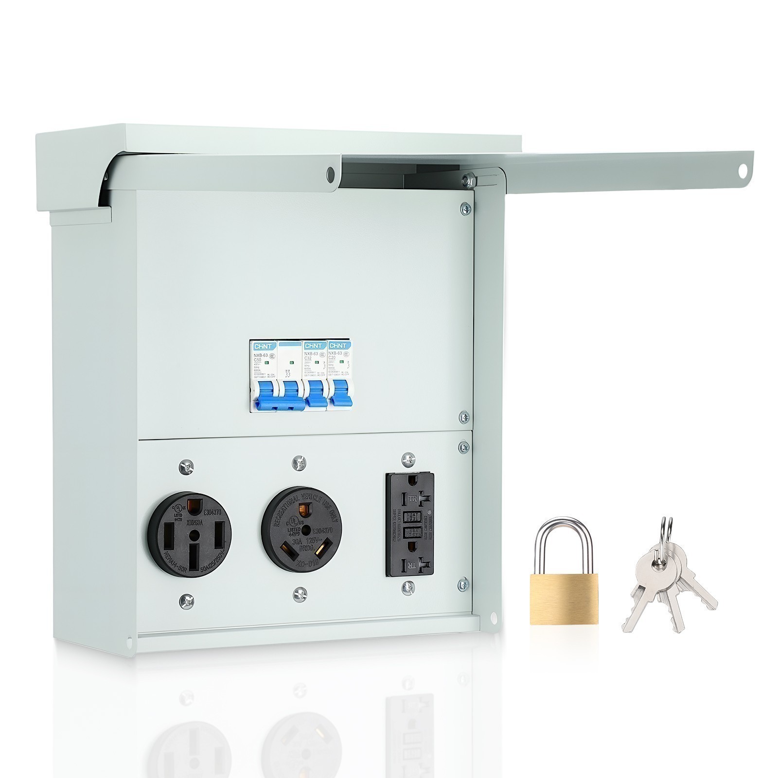 Temporary Power Outlet Panel RV Electrical Panel 20Amp 30Amp 50 Amp Outlet Box