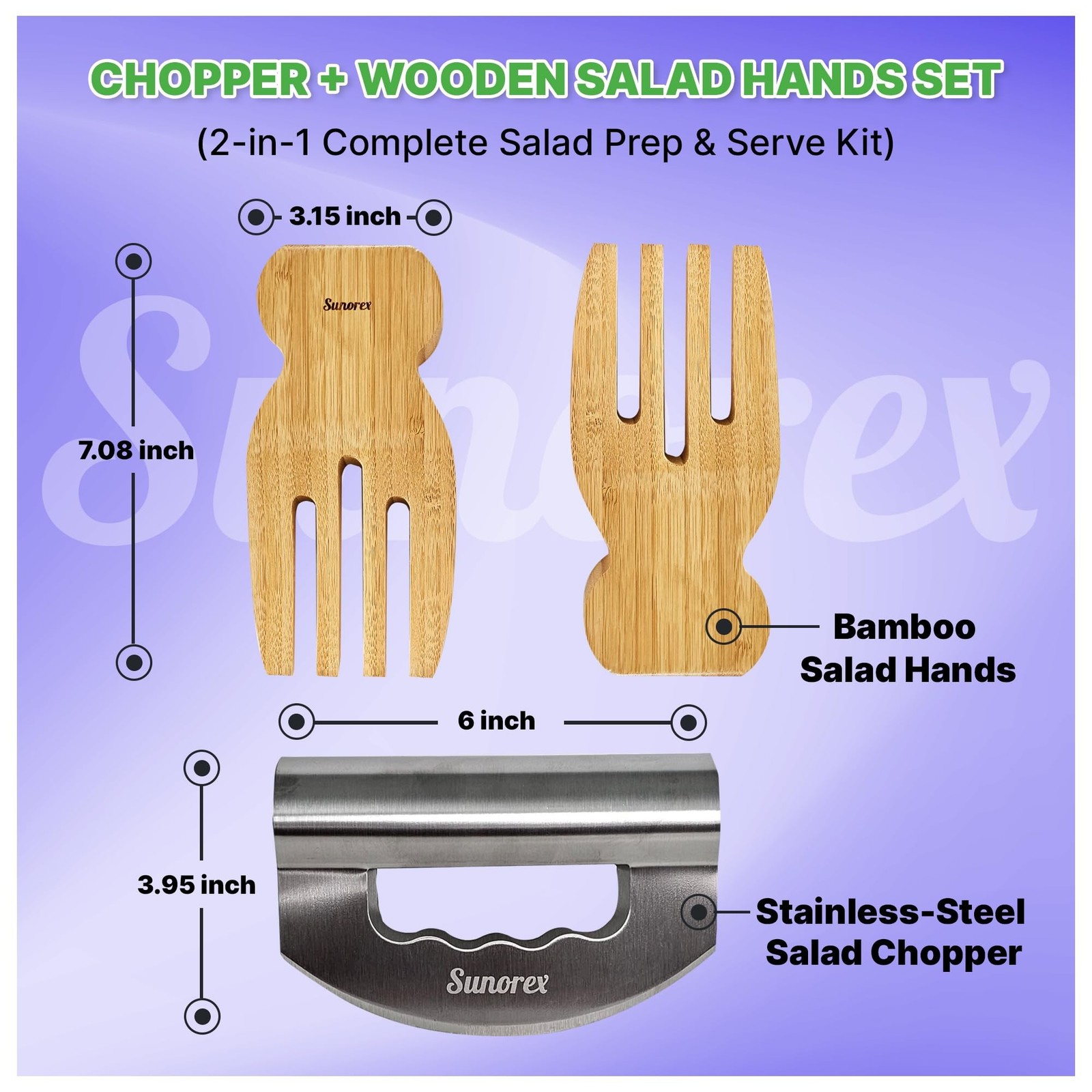 Salad Chopper Set – Stainless Steel Double Blade Mezzaluna Chopper with 2