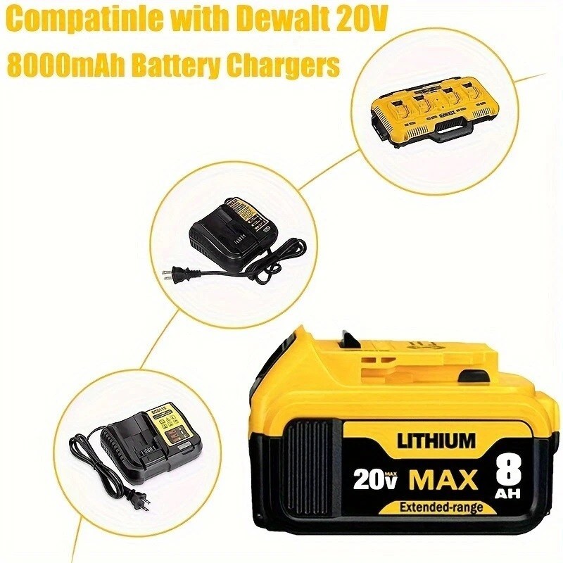 2Pack Lithium Ion Battery For DeWalt 20V 20 Volt Max 8.0AH DCB200 DCB205 DCB206
