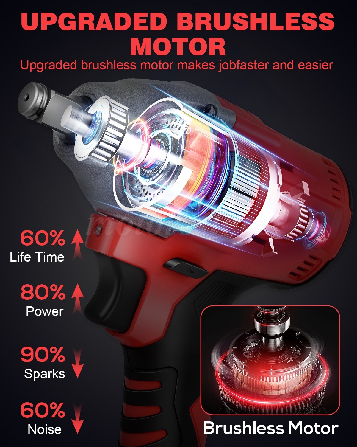 Impact Wrench Electric Cordless 1/2 Inch Driver Tool +Battery for Car Tyre Wheel