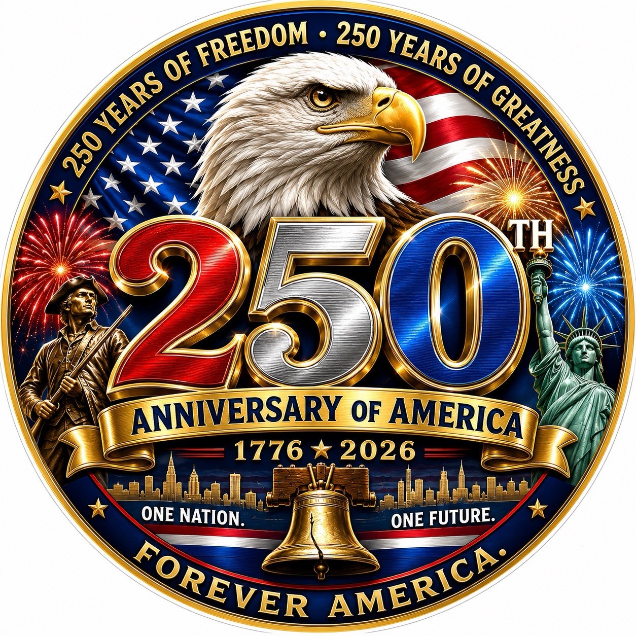 STICKER (BUY 2, GET 1 FREE) 250th of America vinyl glossy freedom patroitic USA