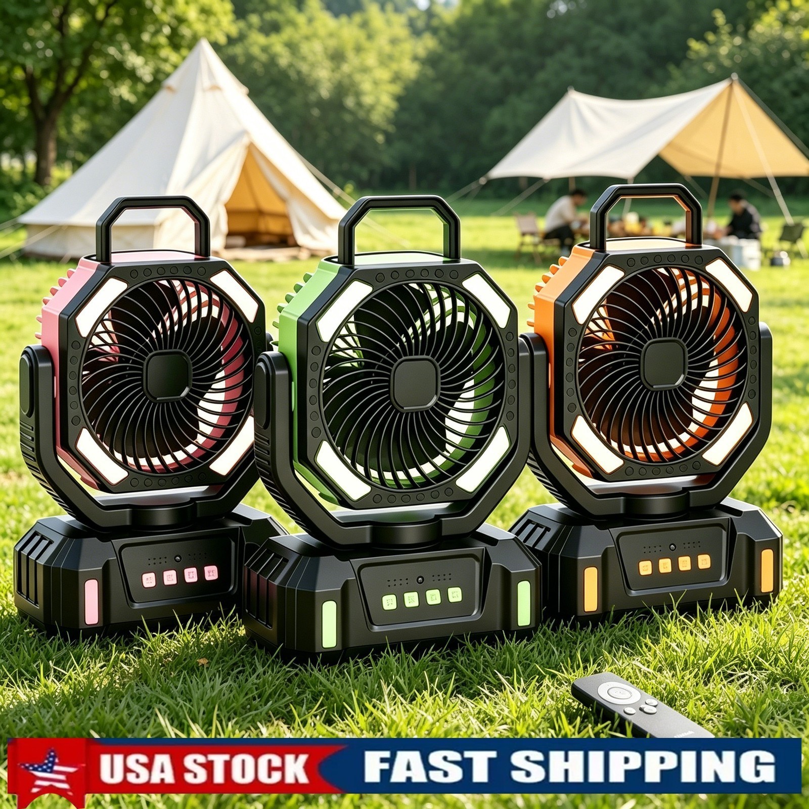 20000mAh Portable Camping Fan Battery Powered Tent Light Fan W/ LED Light Fans