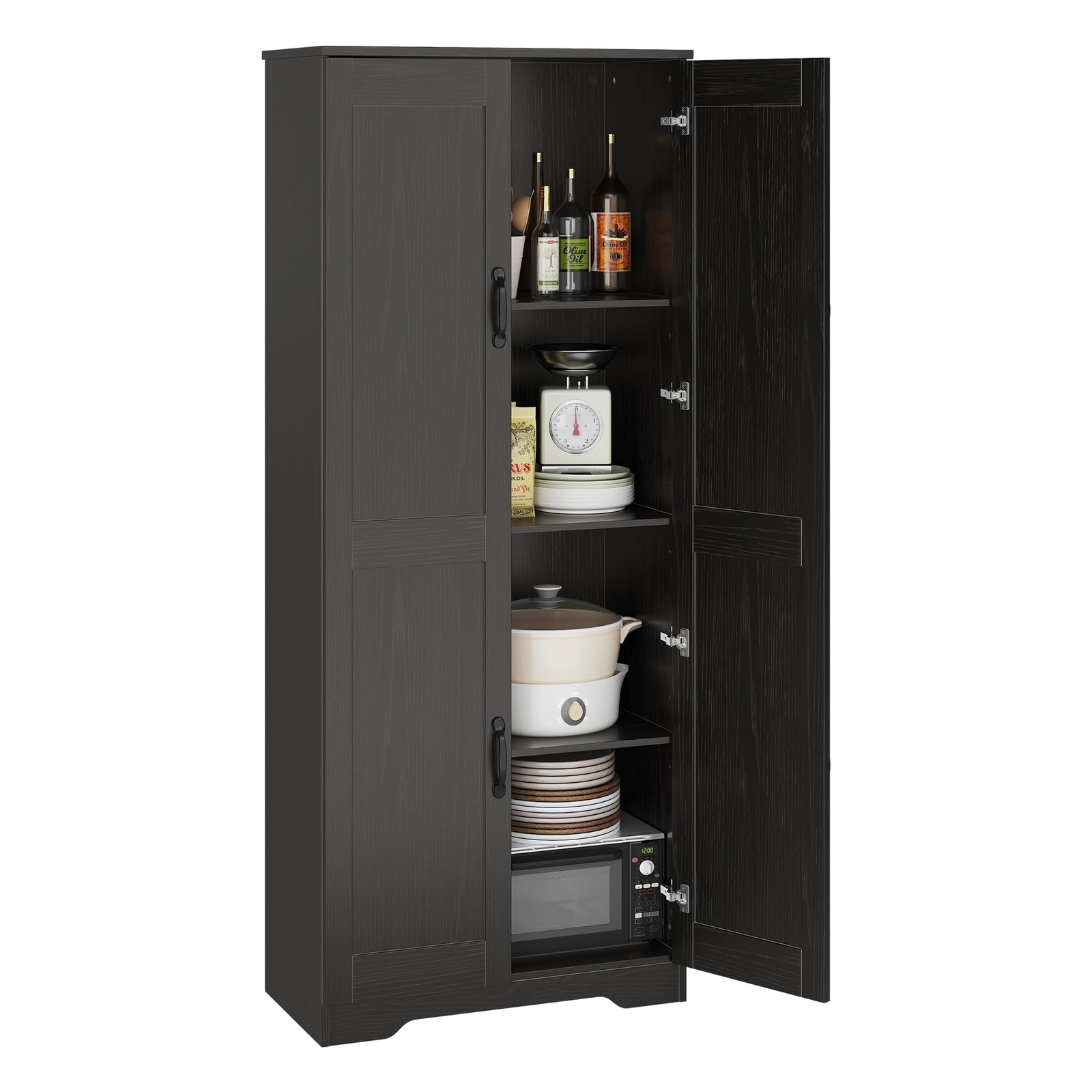 Tall Kitchen Pantry Cabinet, 60” Storage Cabinet w/2 Doors & Adjustable Shelves