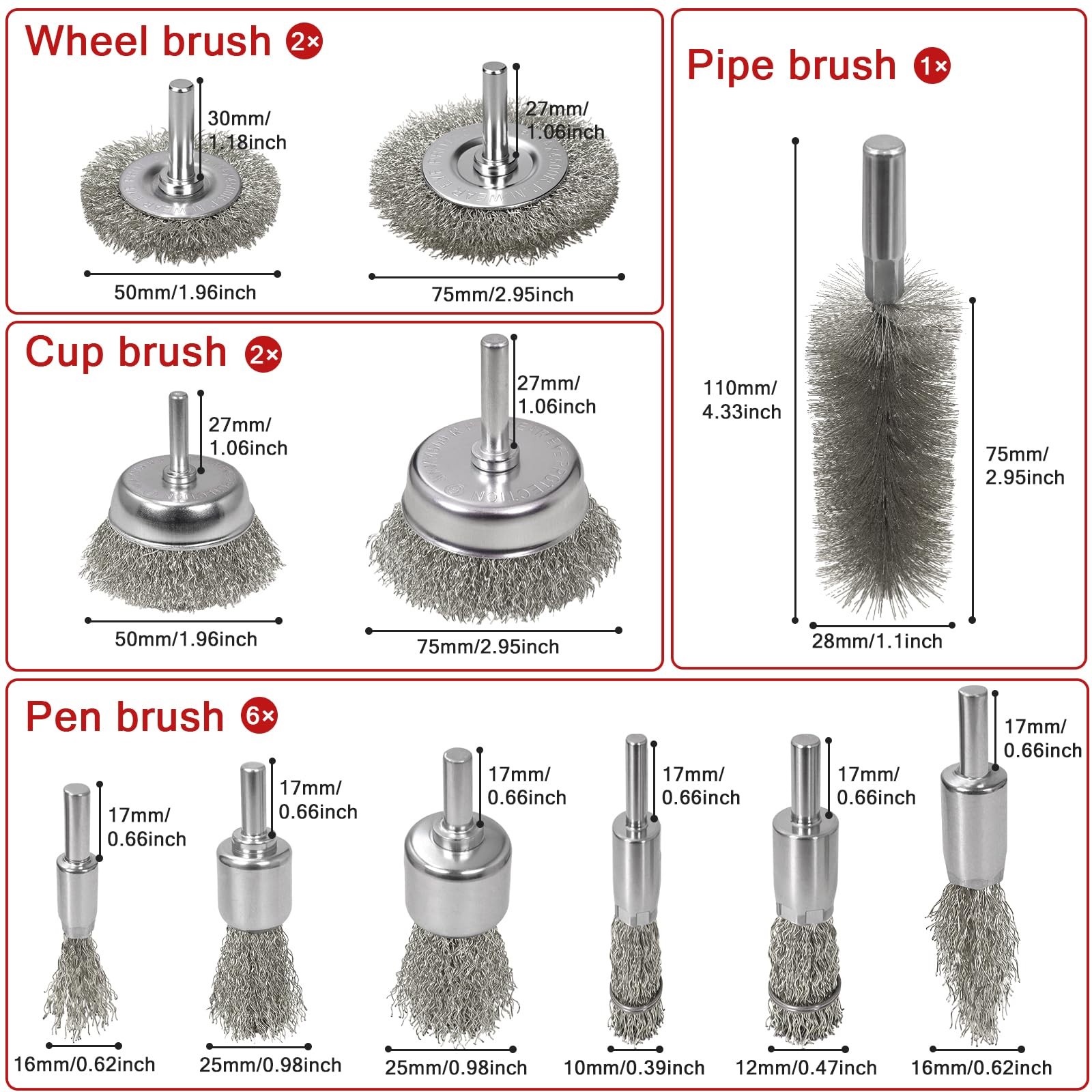11 Pcs Metal Carbon Steel Wire Wheel for Drill Set,Wool Brush Drill Attachmen…