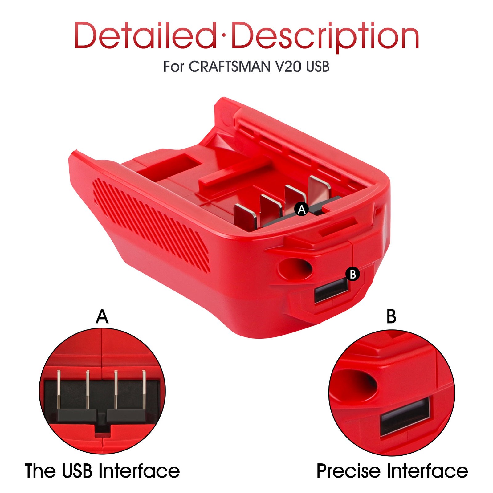 New USB Adapter For Craftsman 20V Li-Ion Battery CMCB002B CMCB202 POWER SOURCE