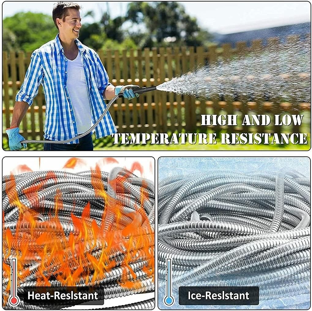 Stainless Steel Water Garden Hose 25/50/75/100FT Flexible Lightweight Outdoor