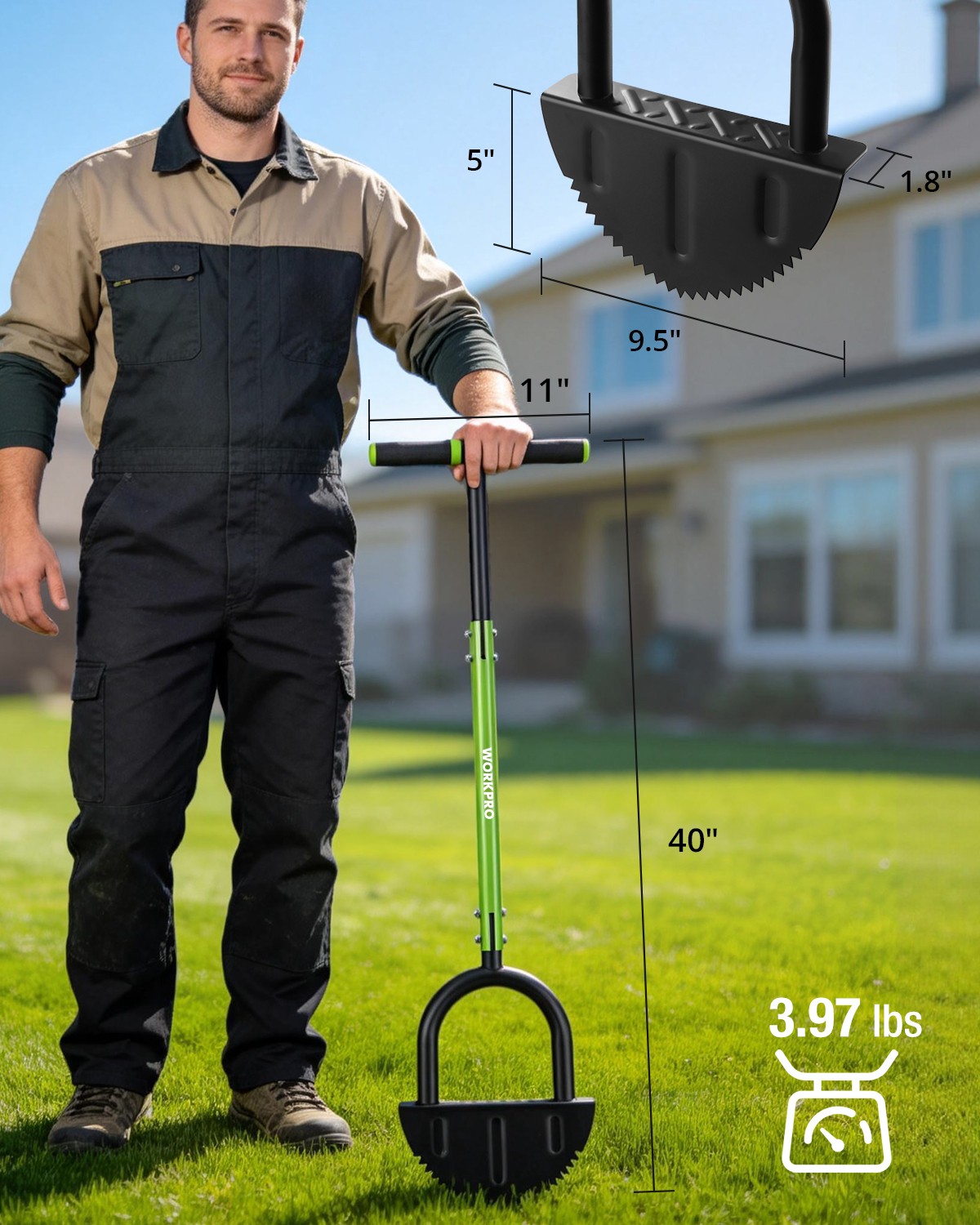 WORKPRO 40 inch Edger Lawn Tool Heavy Duty Lawn Half Moon Steel Blade Saw Tooth