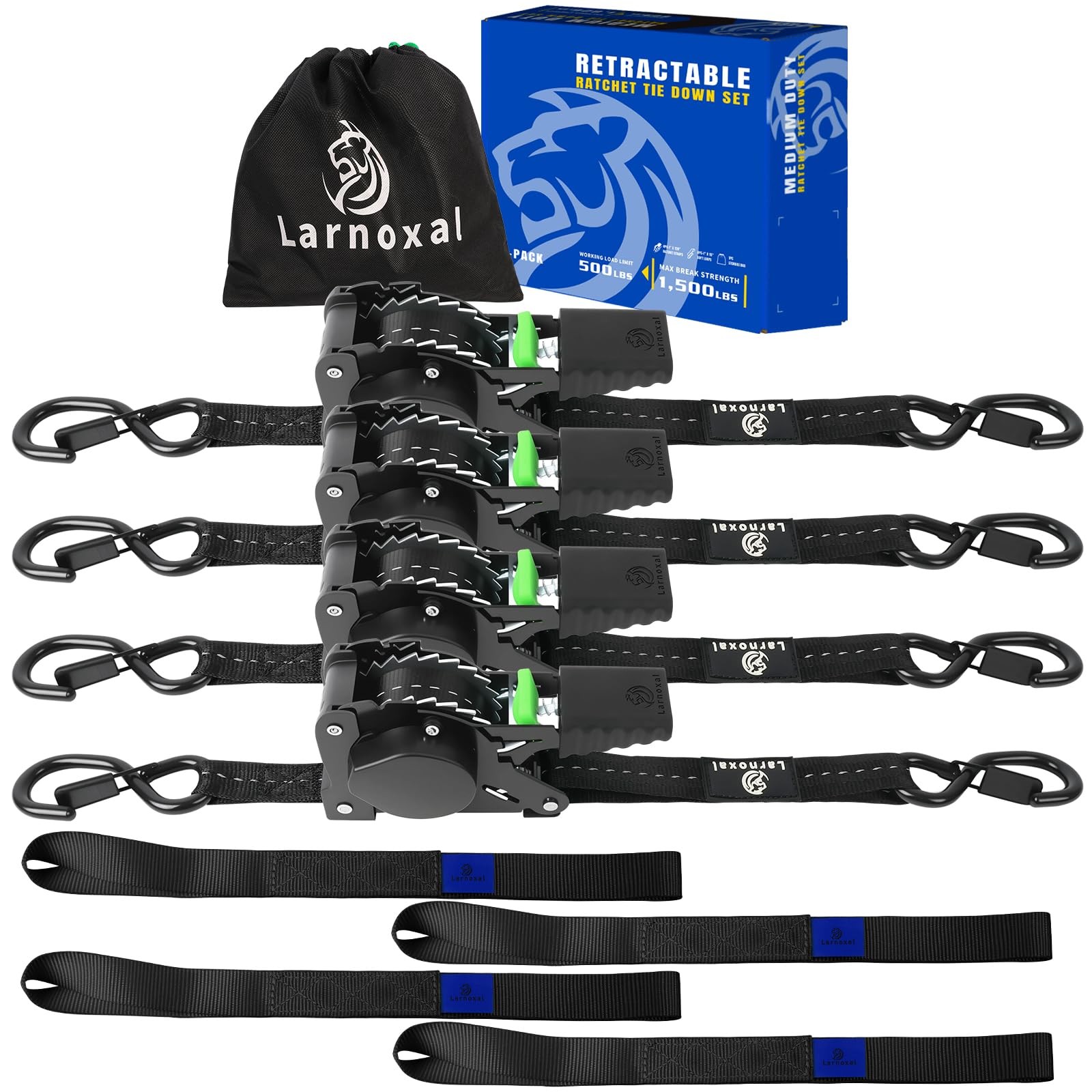 Retractable Ratchet Straps 1 in X 10 Ft – 1,500 Lbs Break Strength – Self