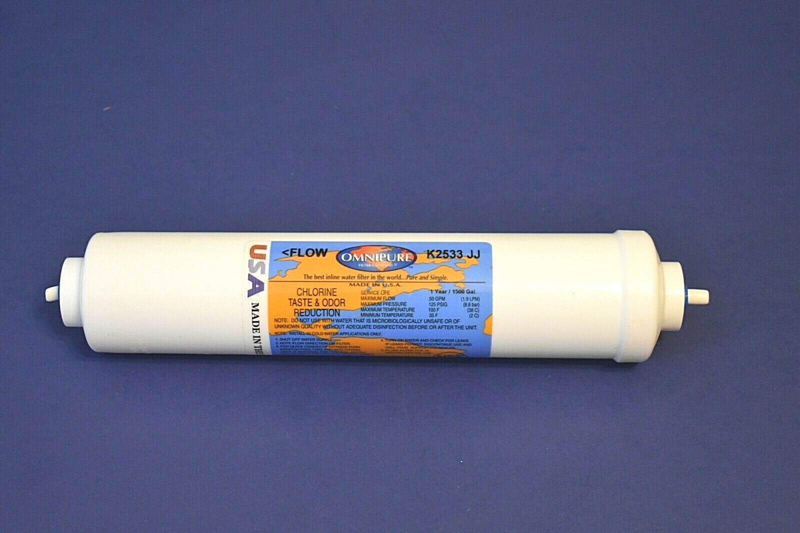 OmniPure Inline filter CTO Chlorine Taste Odor K2533JJ 10″ x 1/4″ Quick Release