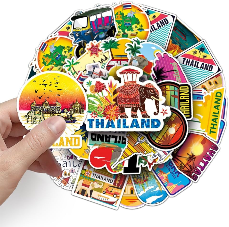 50Pcs Thailand Travel Stickers|Sawatdee Ka Waterproof Vinyl Decals for Water Bot