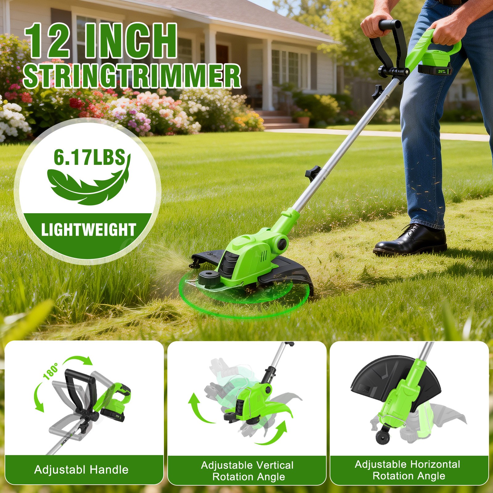 Electric Cordless Grass String Trimmer Lawn Edger Weed Wacker Cutter & 2 Battery