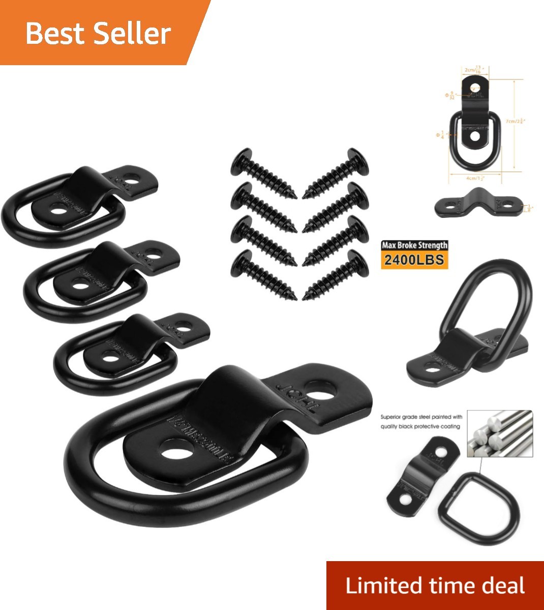 Versatile 4-Pack D Ring Tie Down Anchors – 2400 lbs Capacity for All Vehicles