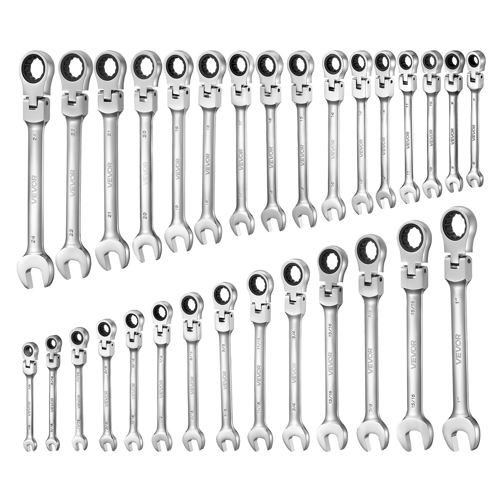 VEVOR Flex-Head Ratcheting Wrench Set Combination Wrench Set 30-Piece SAE Metric