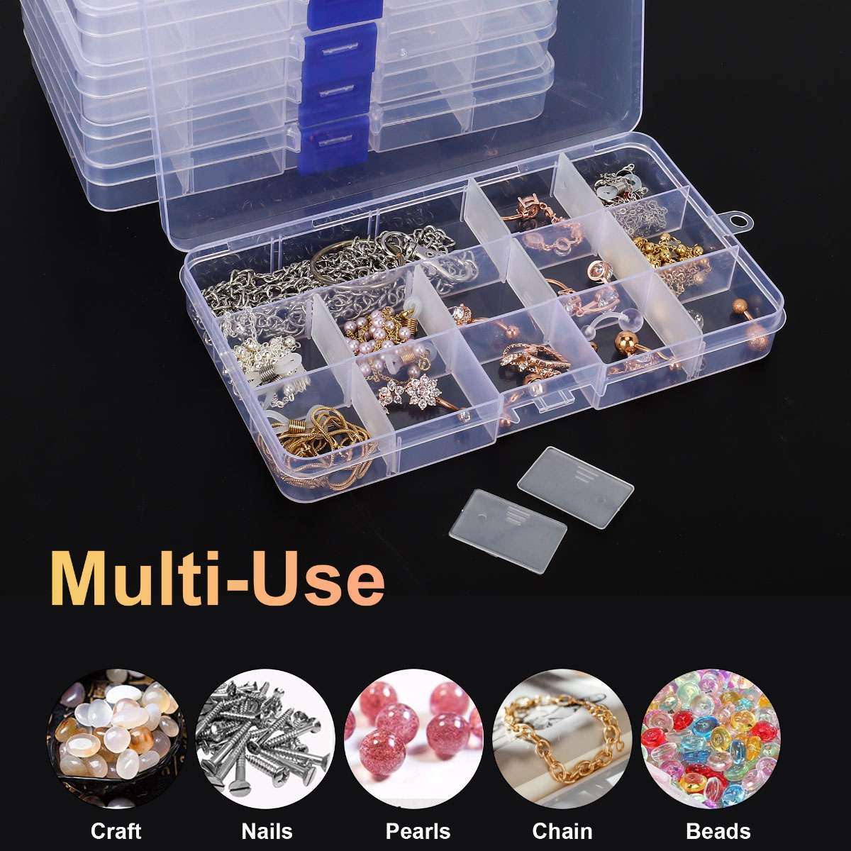 Clear Jewelry Box Plastic Bead Storage Container Adjustable Earrings Organizer