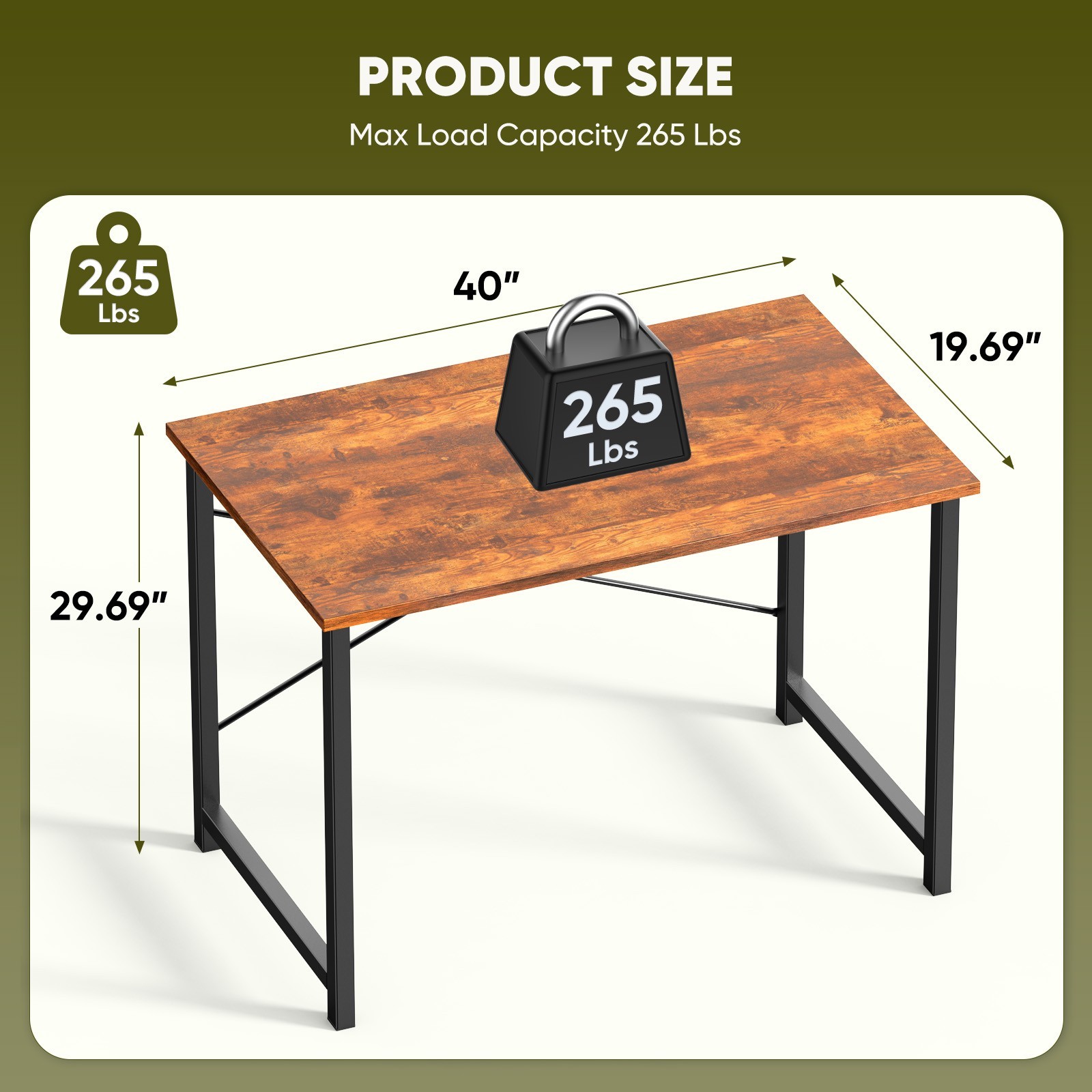 Home Office Computer Desk with Storage Bag and Hook – 40/47/55/63inch Sizes