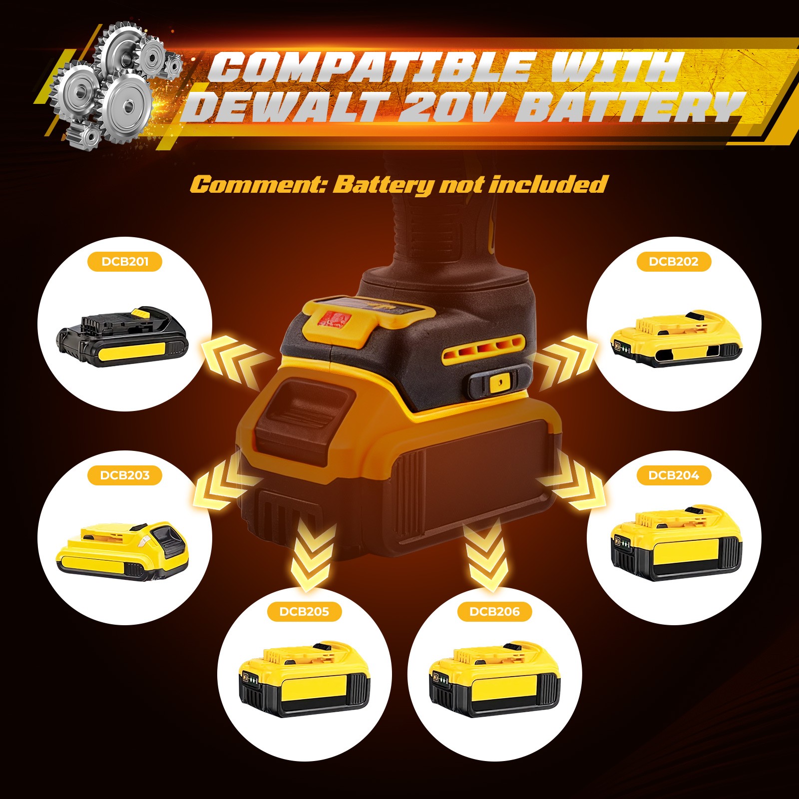 800N/m Brushless Electric Impact Wrench 1/2 Inch For Dewalt 18V 20V Battery