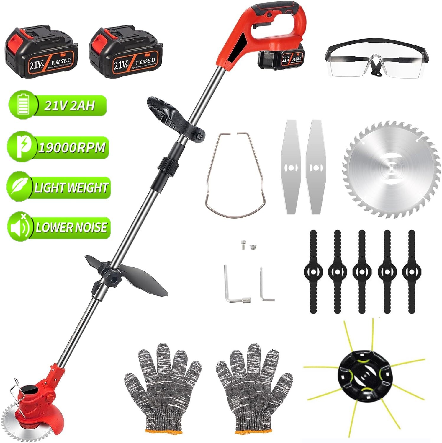 Electric Cordless Grass String Trimmer Lawn Edger Weed Wacker Cutter + 2 Battery