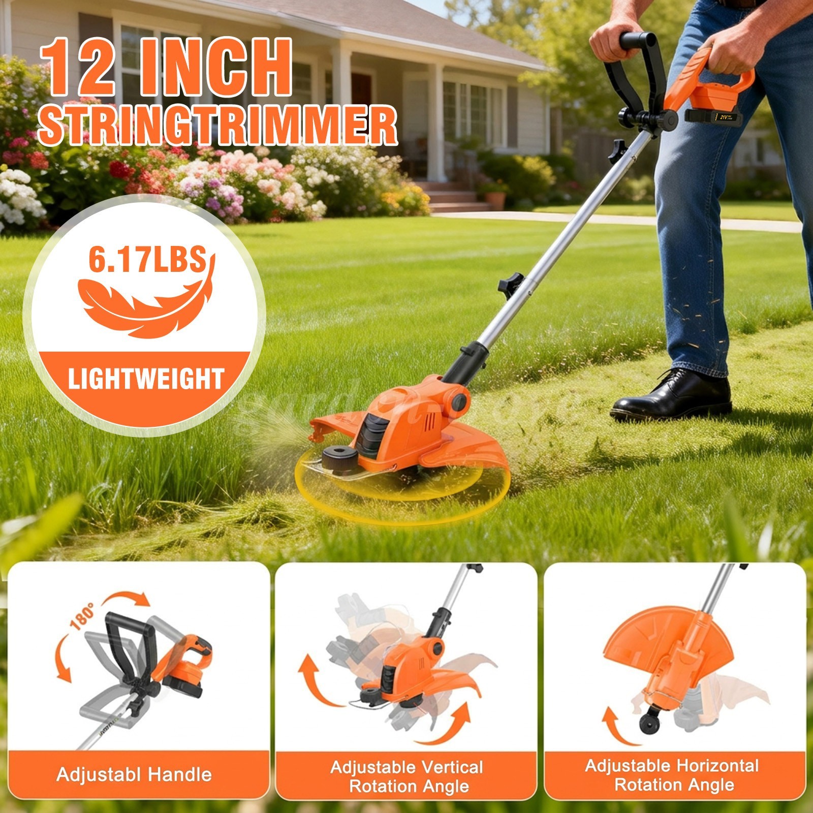 12″Electric Cordless Grass String Trimmer Lawn Edger Weed with Battery & Charger