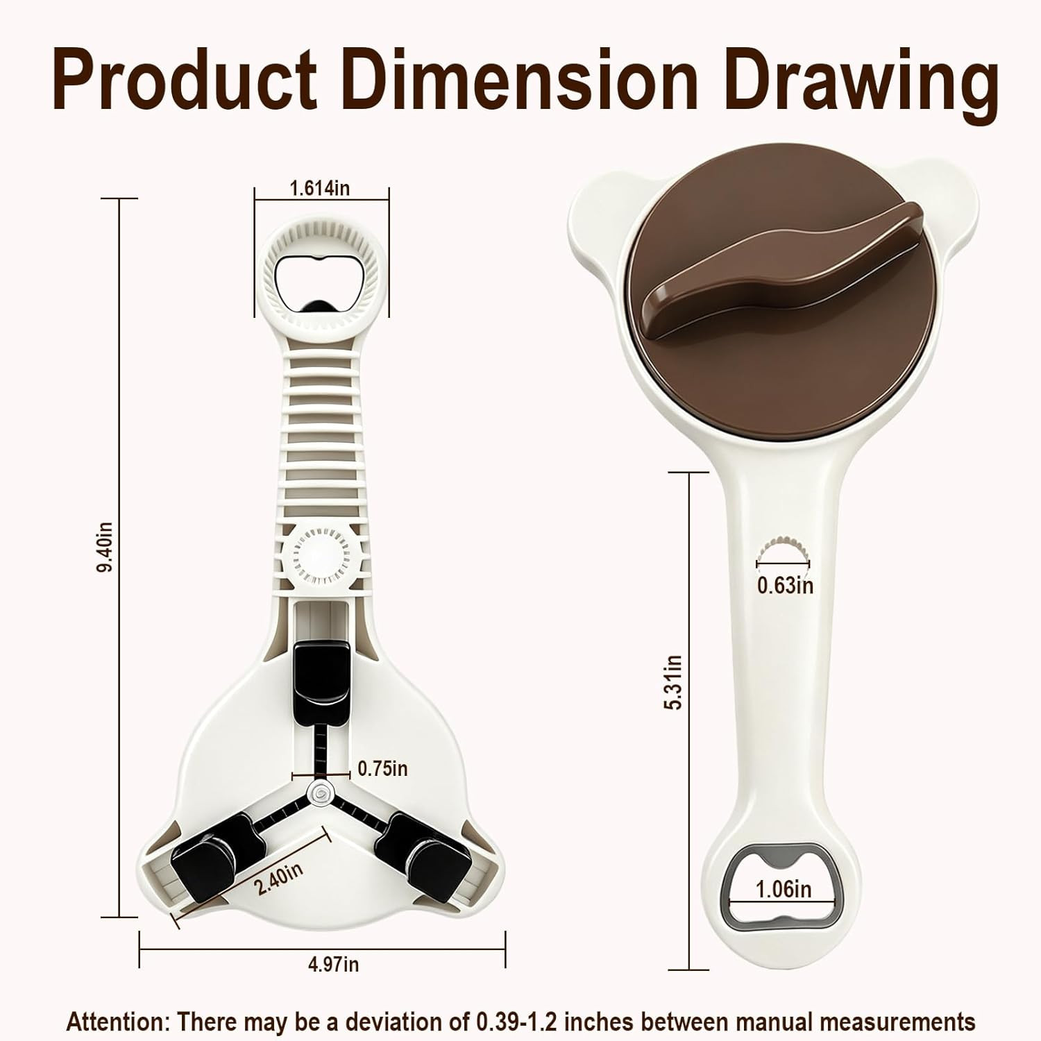 4-in-1 Multi-Purpose Jar Opener Adjustable Stainless Steel Lid Remover with Non-
