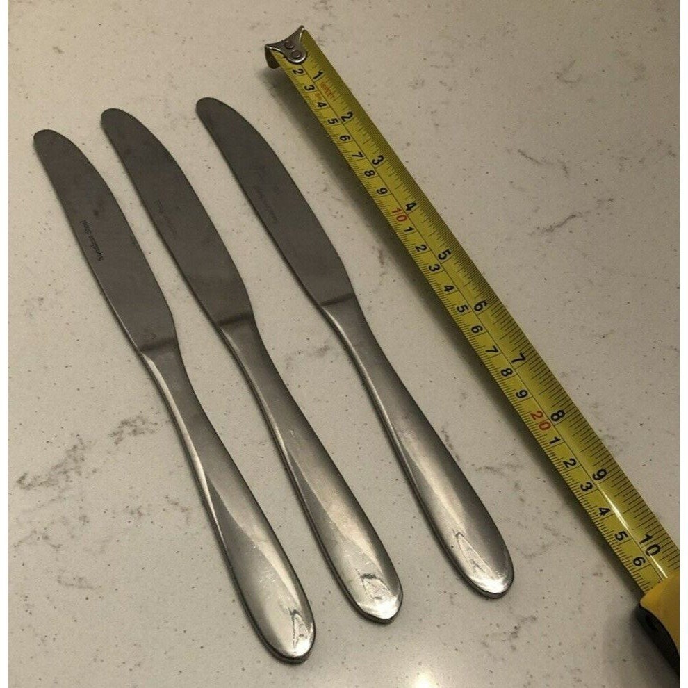 Stainless Steel Dinner Knives unknown pattern round handle tip satin set of 3
