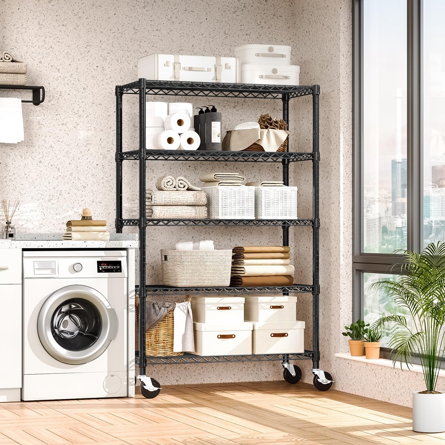 5-Shelf Storage Shelves,Wire Shelving Heavy Duty Metal Storage Shelving Unit Adj