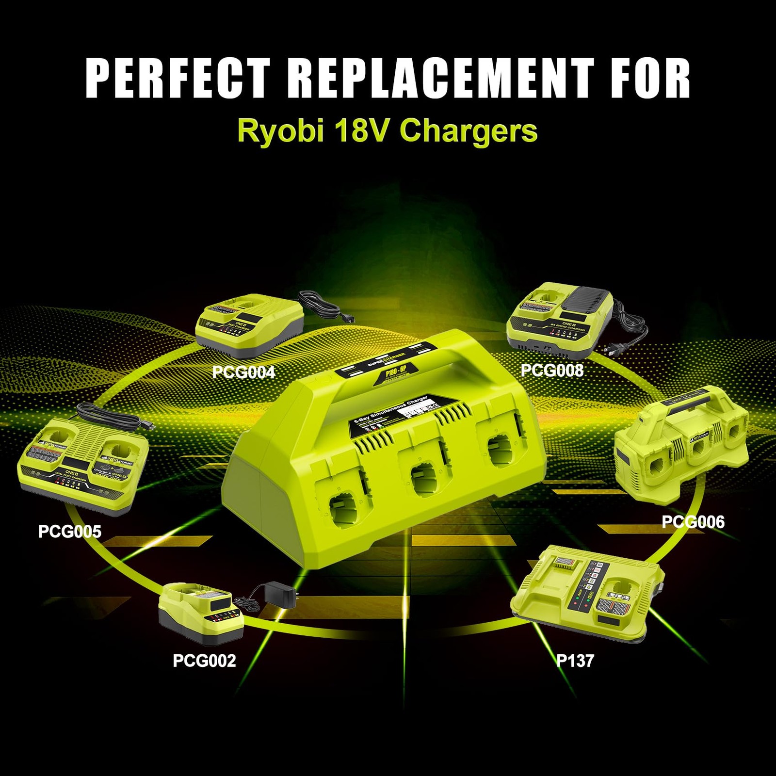 【Simultaneously Charging】 P135/PCG006 Rapid 6-Port Replacement for Ryobi 18V …