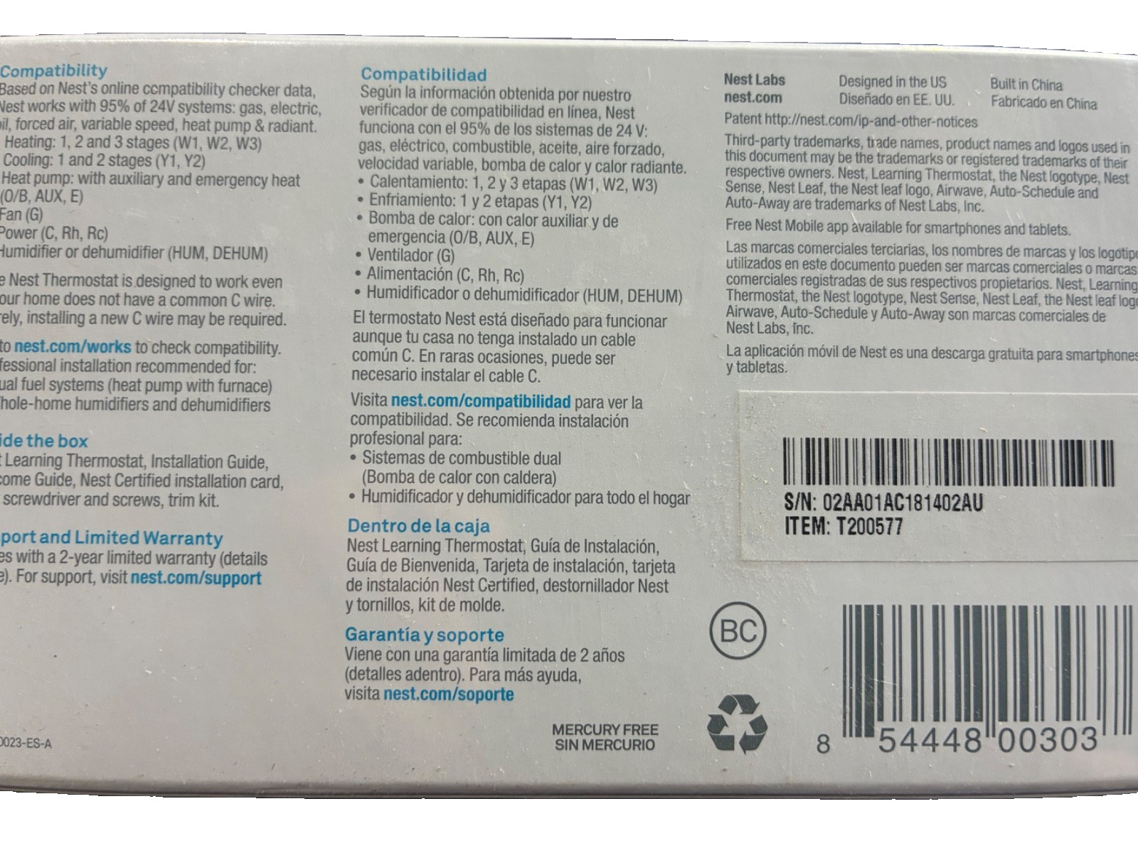 Nest T200577 Learning Thermostat (2nd Generation) Stainless Steel New Sealed