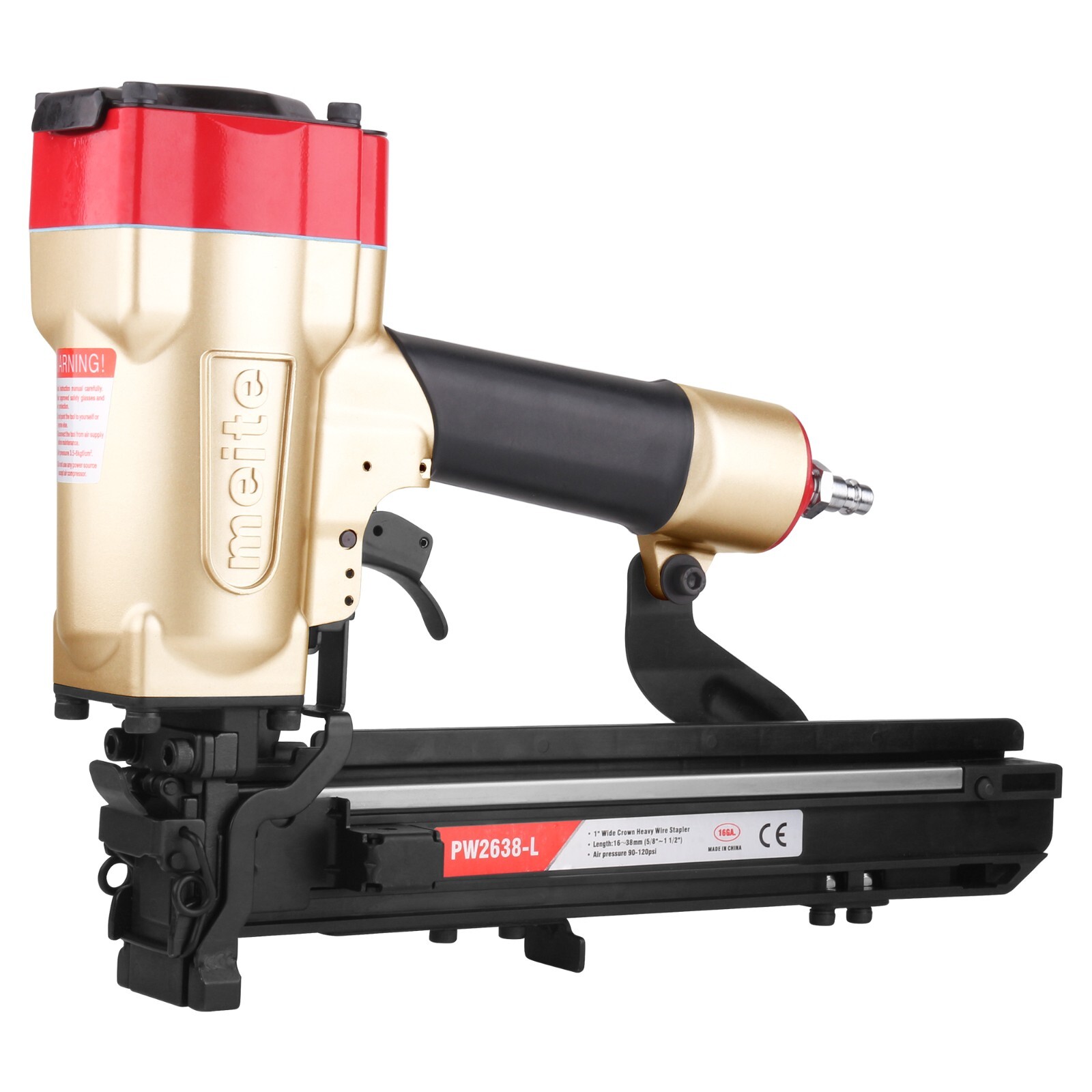 meite 16GA 1″ Wide Crown 5/8″ to 1-1/2″ Length Air Construction Stapler PW2638-L