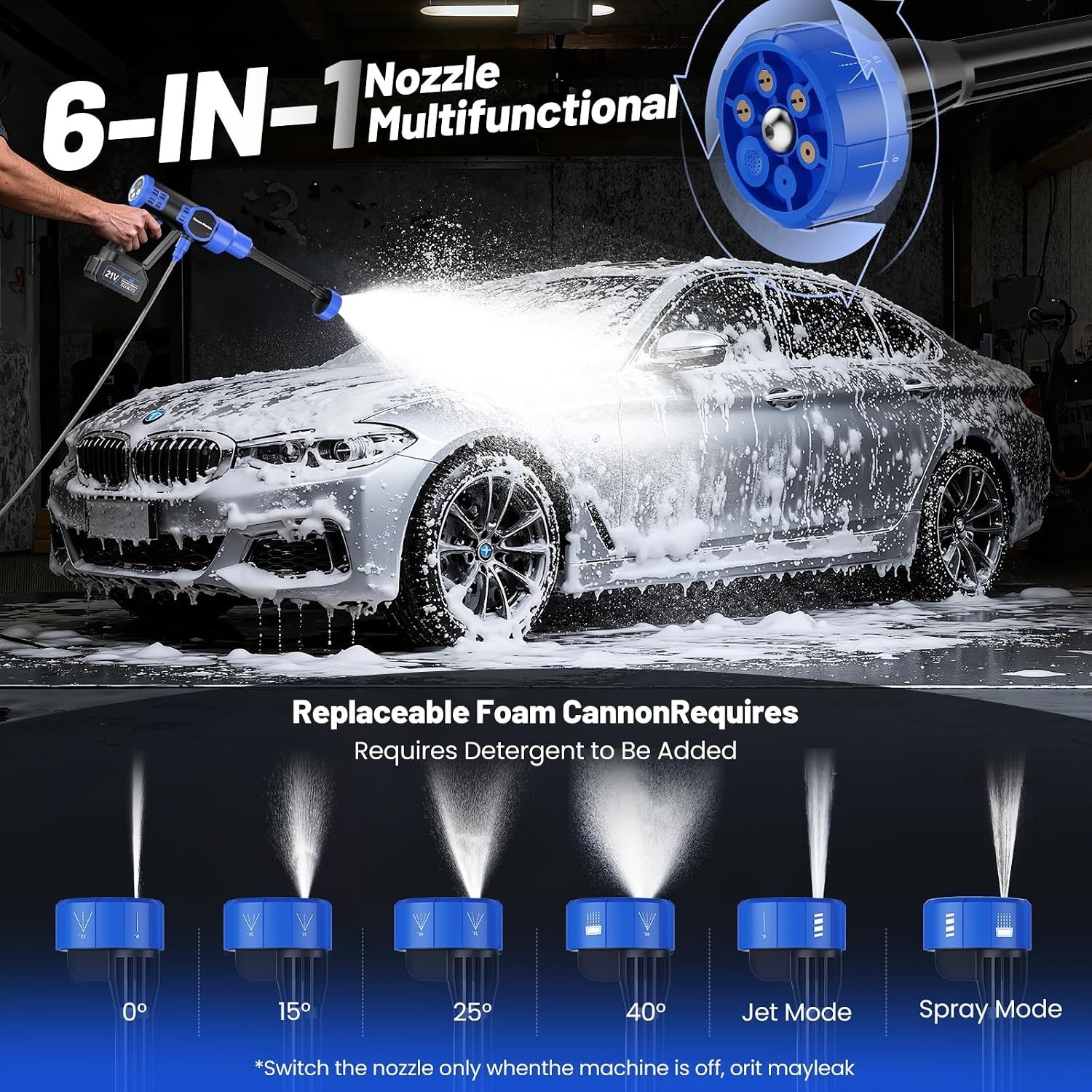 Cordless Pressure Washer, 5000 PSI Portable Power Washer with 21V 4.0Ah Battery,