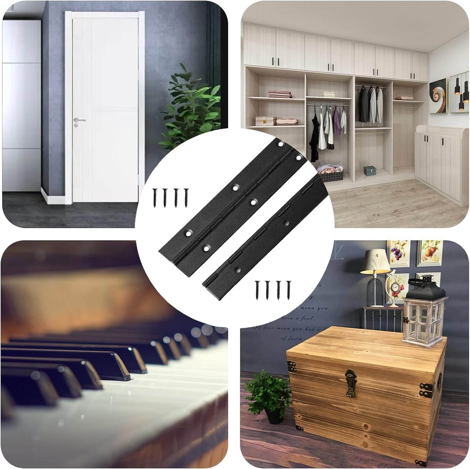 Black Stainless Steel Piano Continuous Hinges 0.04 Thick 12×2 Inch 2 PCS