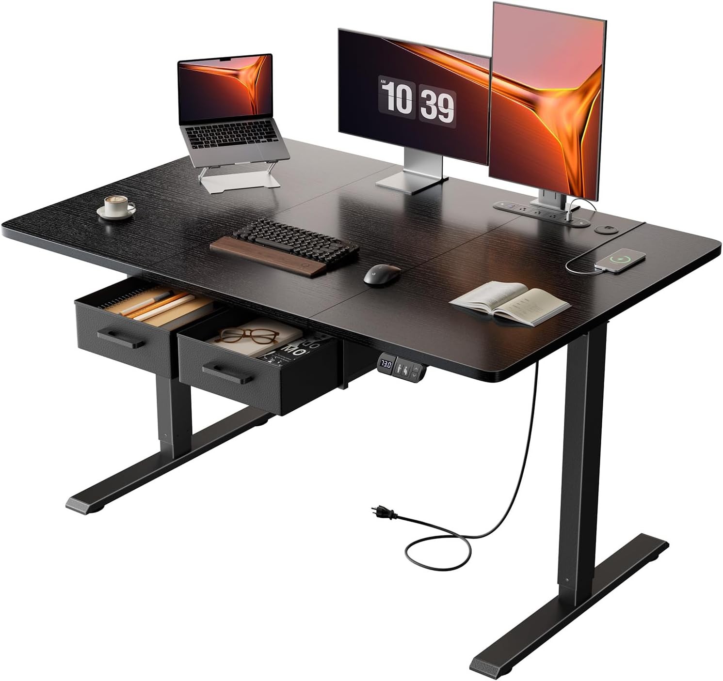 Electric Standing Desk with Drawers , Stand Up Desk with Outlet, Adjustable Desk