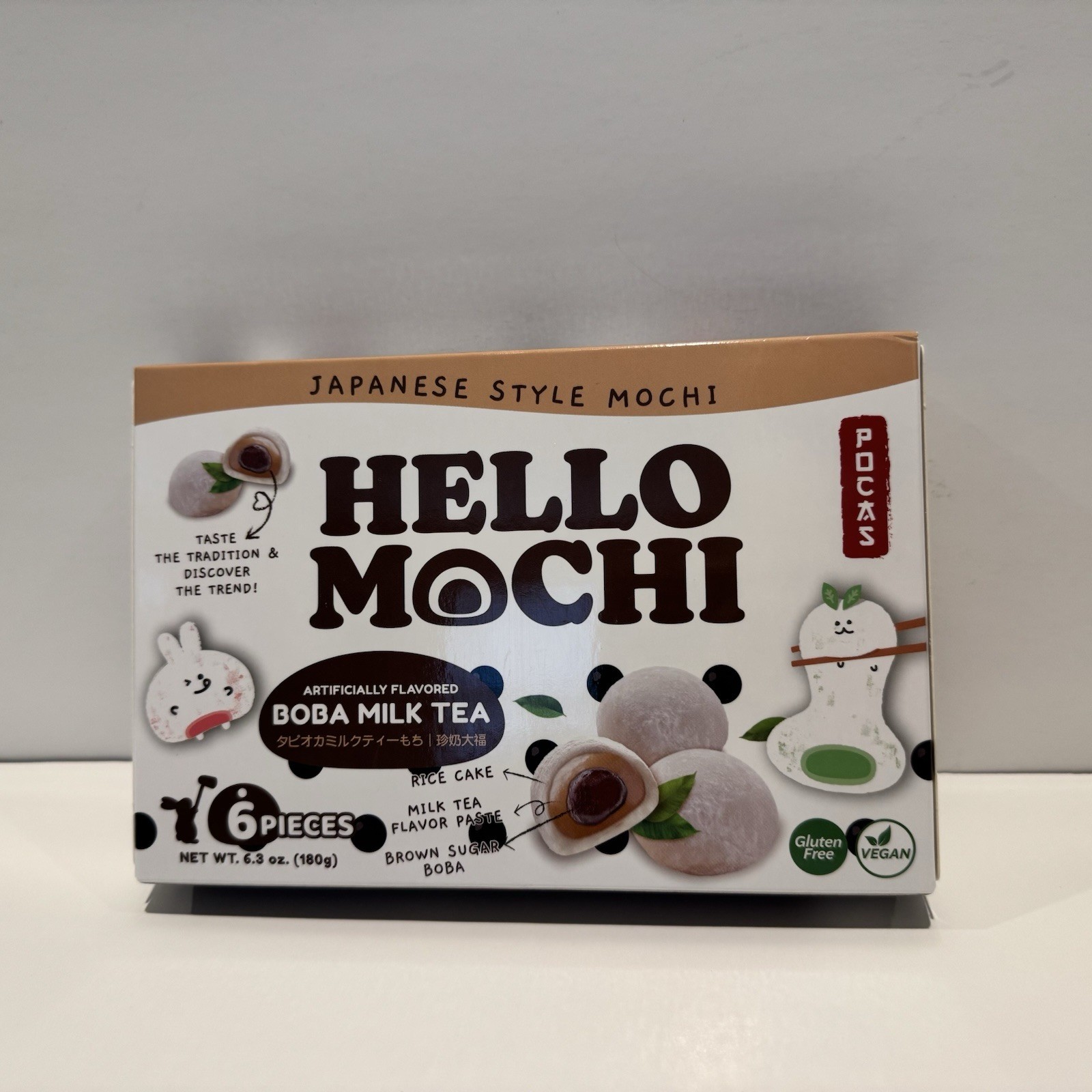 Pocas Hello Mochi Japanese Style Mochi 6pc Boba Milk Tea Flavor Candies 6.3 oz