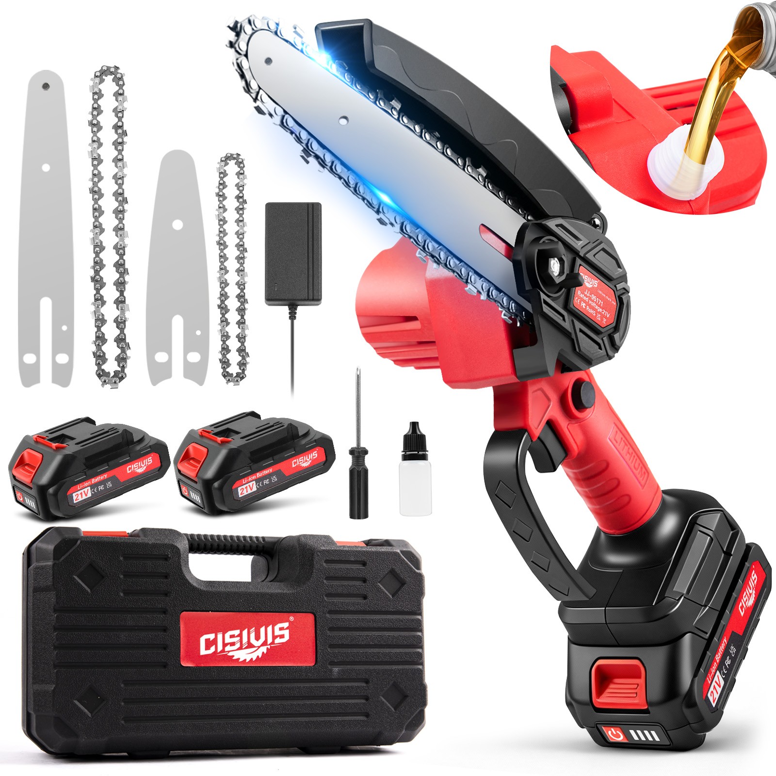 Mini Chainsaw 4/6 Inch Portable Electric Chainsaw Cordless with 2 Chainsaw