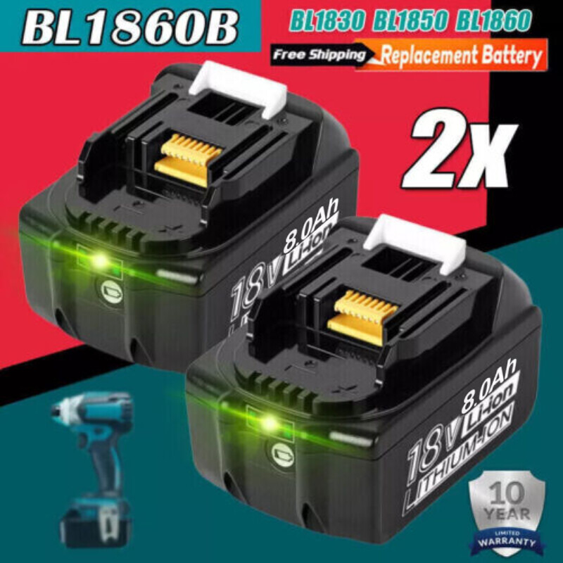 2Pack 8.0Ah 18V For Makita LXT Lithium-Ion BL1830 BL1850 BL1860 Tool Battery