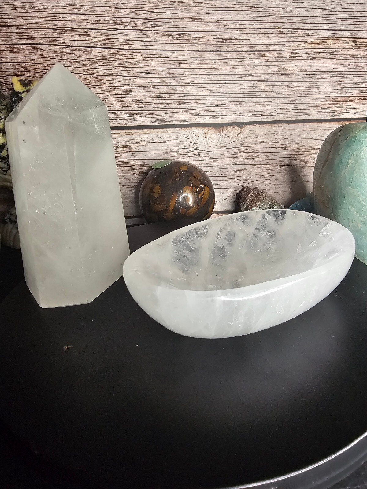 1.7 lb Clear Quartz Tower & Charging Bowl Bundle Natural Crystal Healing Set