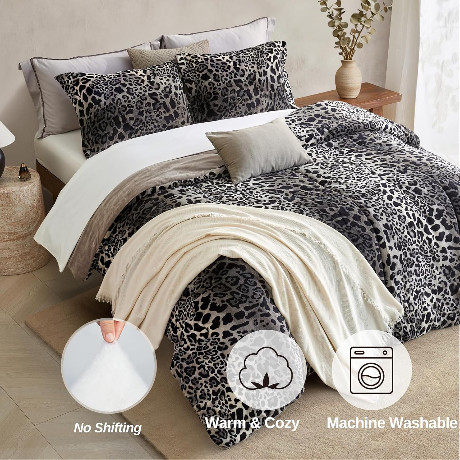 Luxury Leopard Velvet Queen Comforter Set with 2 Pillow Shams – 3 Pieces