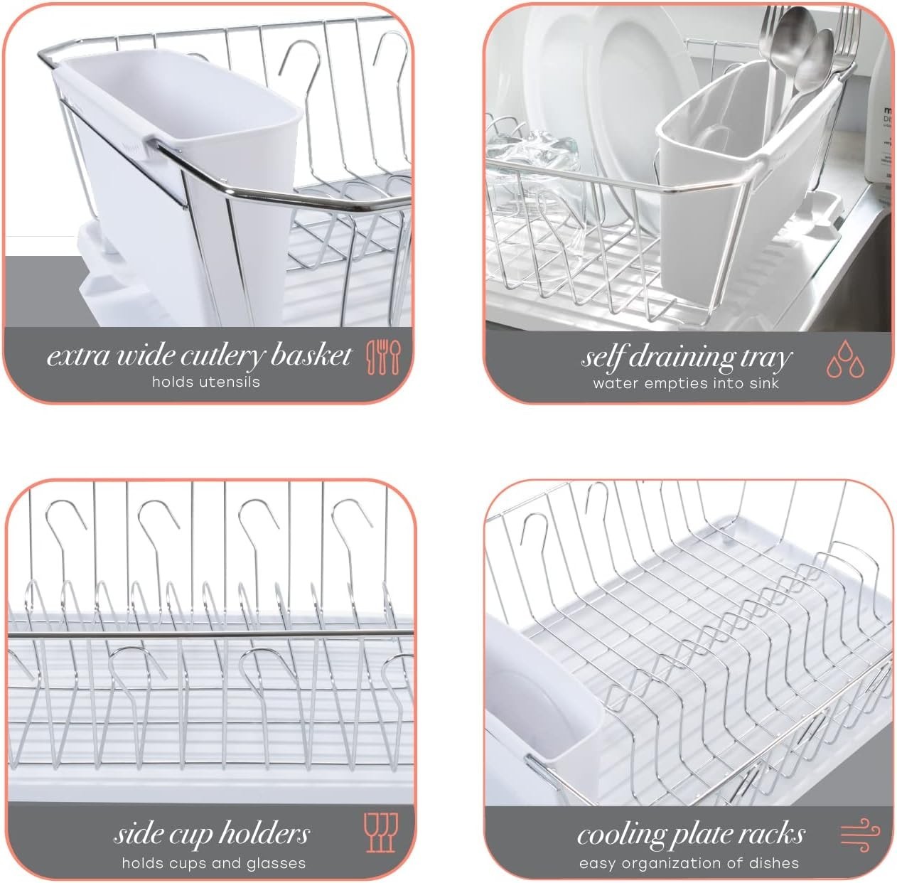 Kitchen Dish Rack Food Products Drying Rack Large, White For Dish Drainer