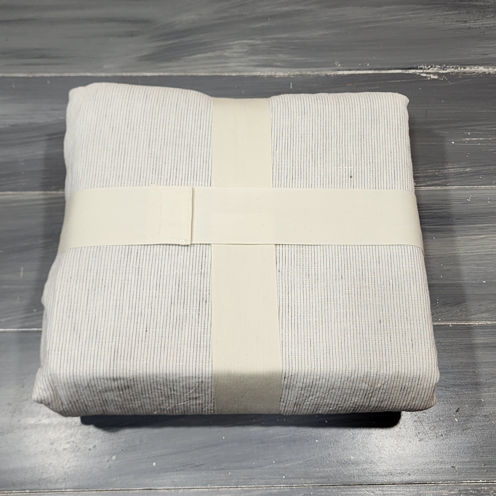 Casaluna 100% Linen 3pc Full Queen Duvet Cover Set White Gray Pinstripe