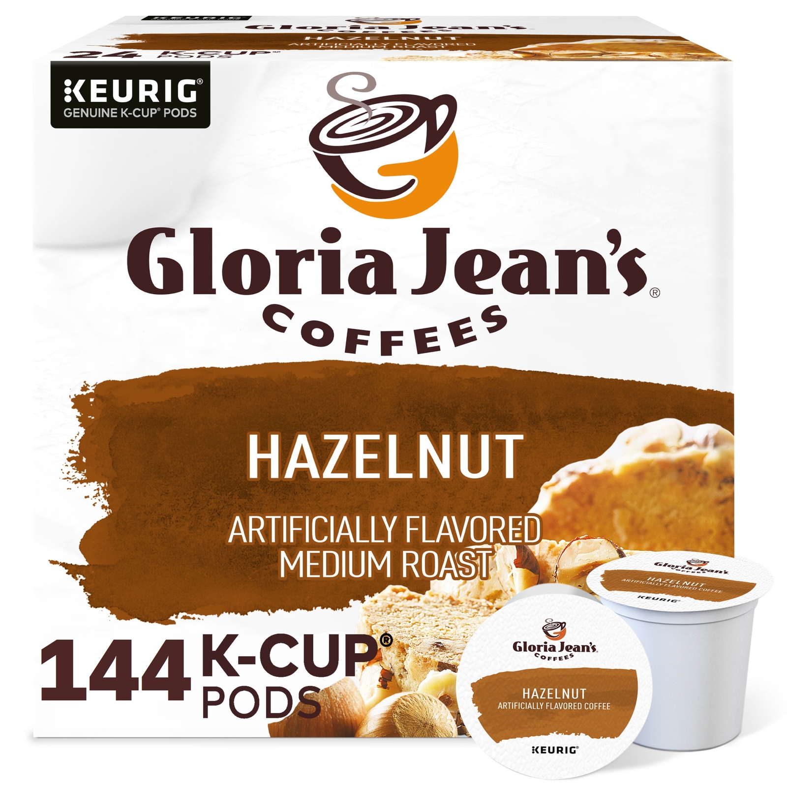 Gloria Jean’s Hazelnut K-Cups, Medium Roast Coffee, 144 Count