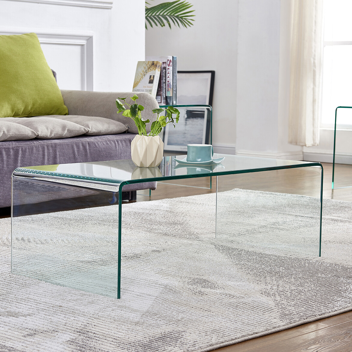 Modern Rectangular Waterfall Design Tempered Glass Coffee Table