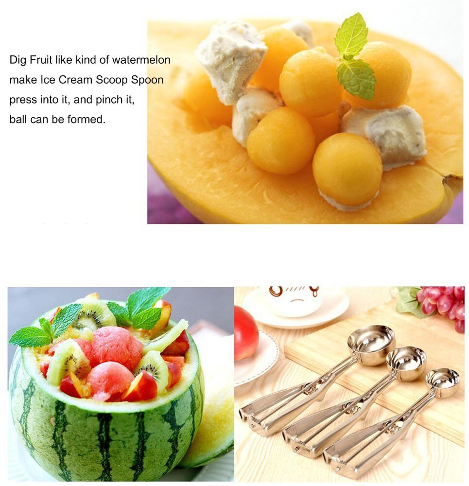 304Stainless Steel Ice Cream Scoop Spoon Spring Handle Masher Bread Cookie Scoop